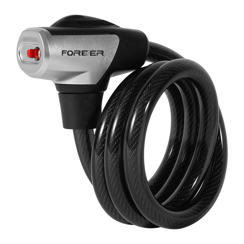 FOREVER Portable Bicycle Lock, Anti-Theft Lock for Bicycles And Electric Bikes, Thickened Steel Cable Lock, Chain Lock, 1.5 Meters, Silver Color