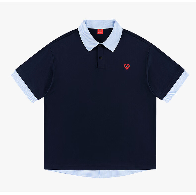 Charles Peach Heart American Style Trendy Fake Two-Piece Small Heart Pure Cotton Couple Casual Short Sleeve Polo Shirt Unisex Light Khaki XS 19