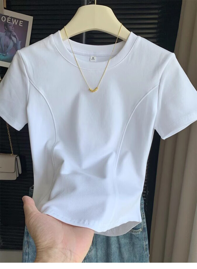 Woodpecker Women's Summer New Crew Neck Short Sleeve T-Shirt Black 2XL Slim Fit with Straight Shoulder and Fishbone Curved Hem Design 2