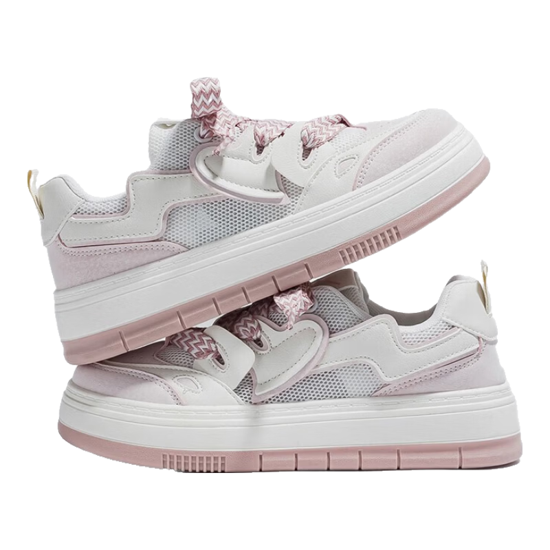 Huili Women's Breathable Mesh Sneakers, Versatile Lightweight Casual Shoes, Beige/pink [Mesh Style], Size 36