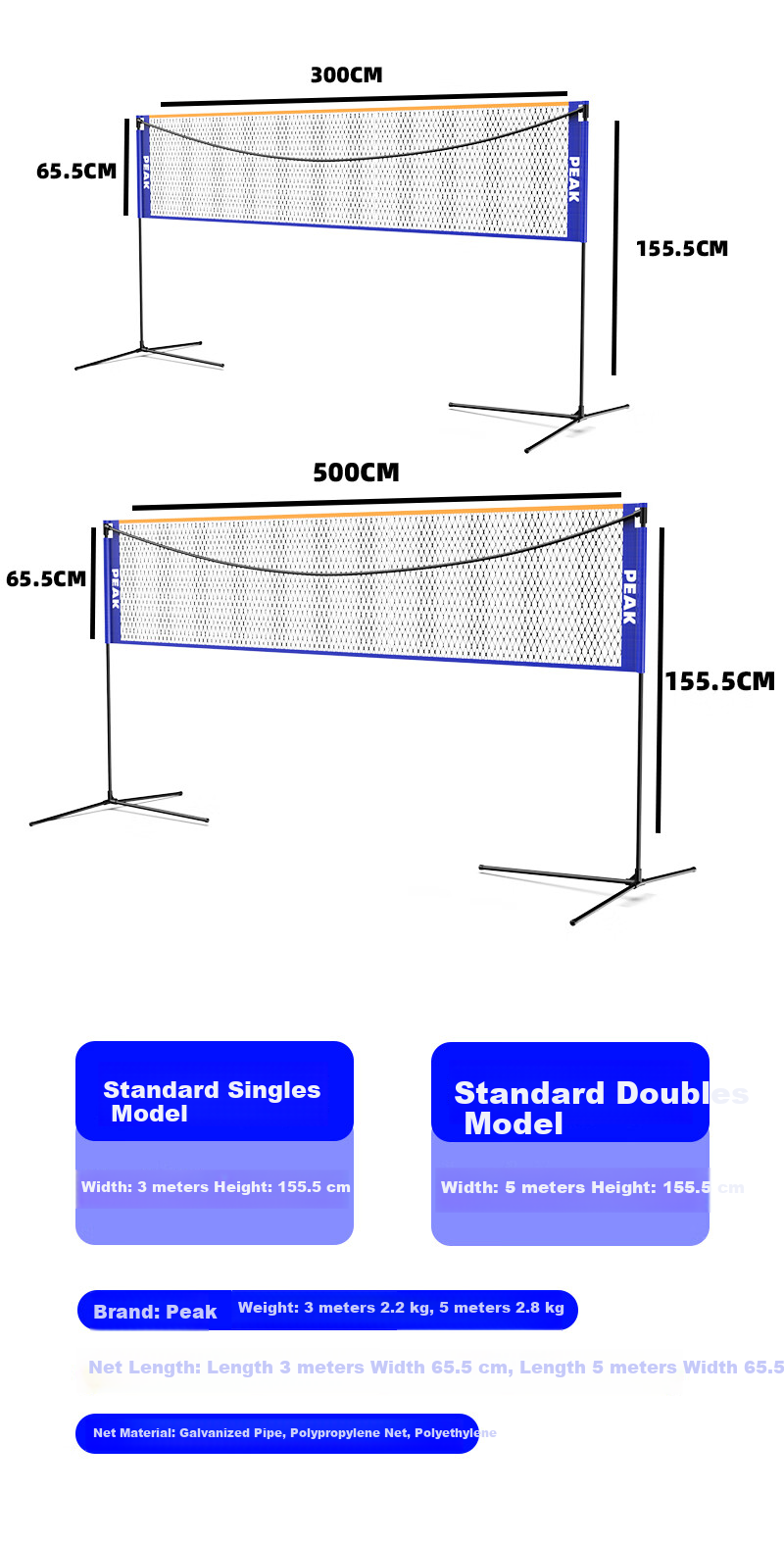 Peak Badminton Portable Indoor Outdoor Easy Setup Net Frame Quick Open Standard Net 6