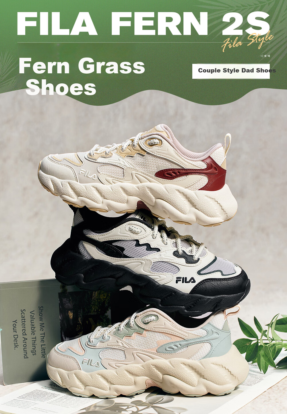 FILA Official Yang Mi Same Style Fern 2S Women's Dad Sneakers 2026 Spring Casual Platform Sports Shoes 1