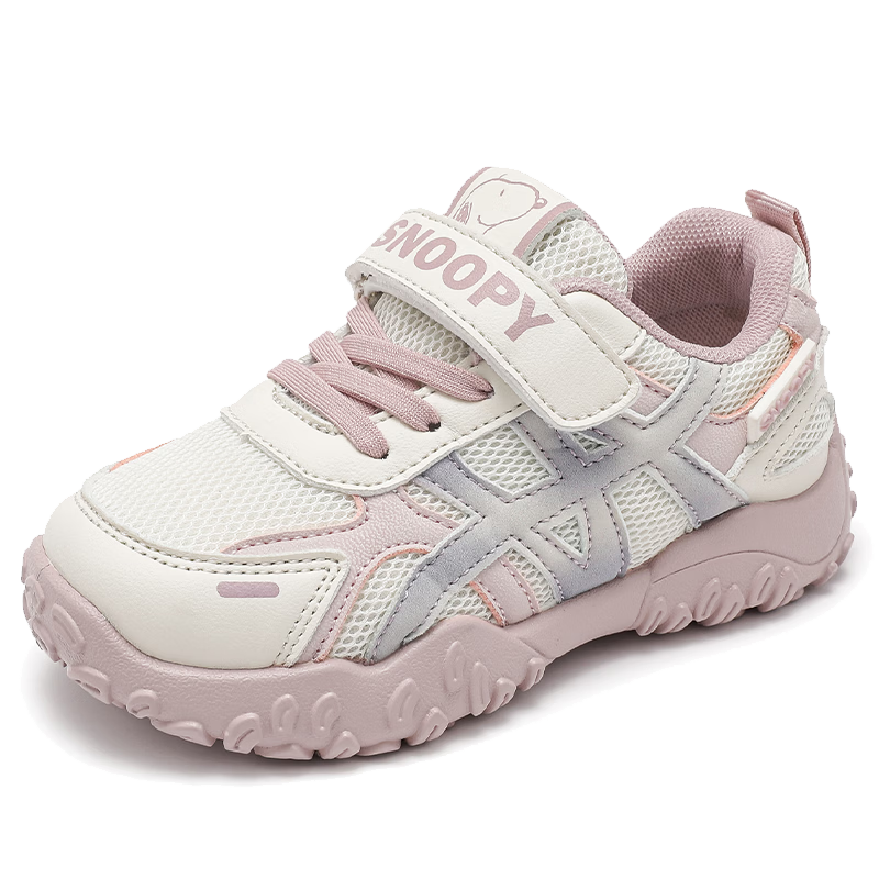SNOOPY Kids Retro German Training Shoes Spring Autumn Girls Velcro Casual Shoes Boys Sports Shoes 0072 Beige/Purple 36