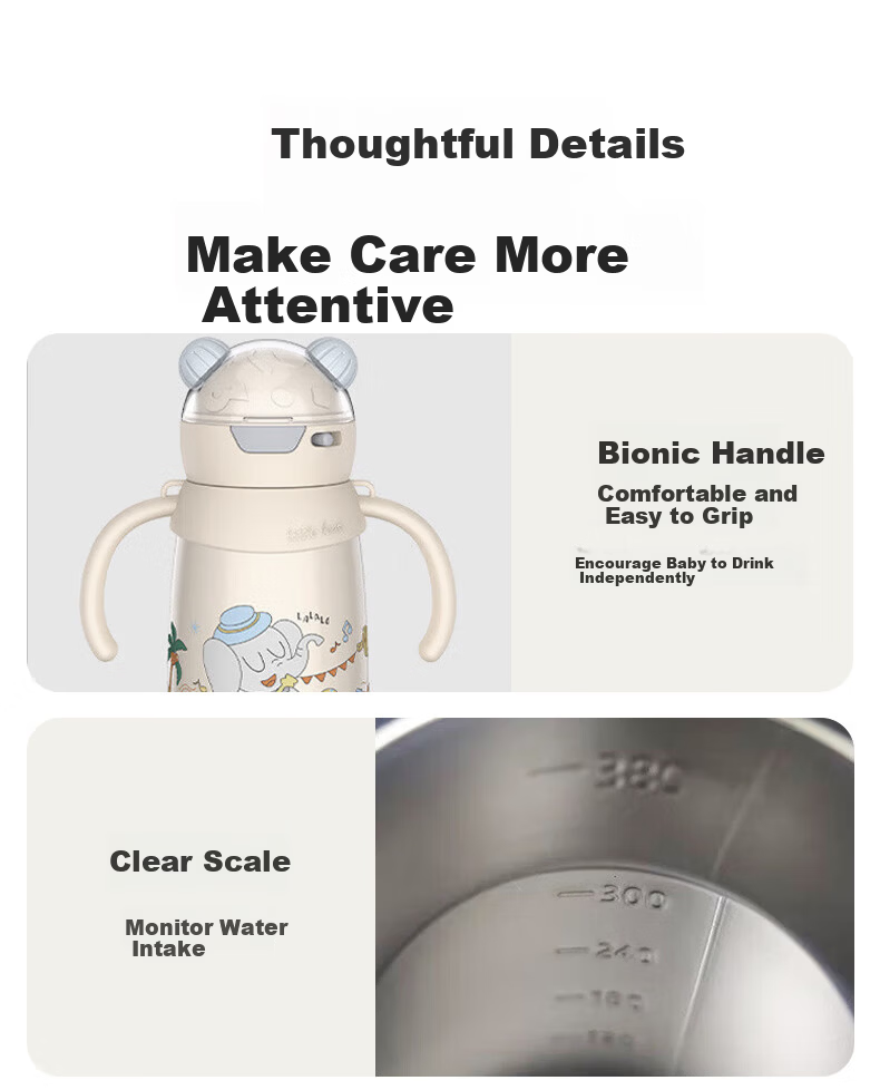 Ipoosi Infant Insulated Baby Bottle Thermos Cup Toddler Straw Cup Sippy Cup for 1-3 Years Old Children 18
