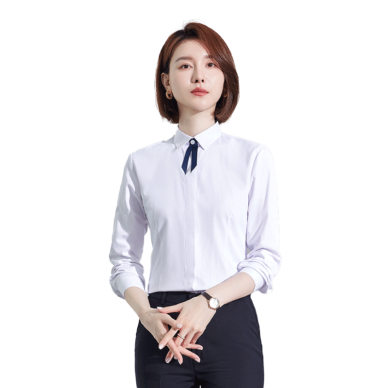 Yulixi White Long Sleeve Shirt Women Daily Business Professional Formal Casual Wrinkle-Resistant Non-Iron Inner Layer Top