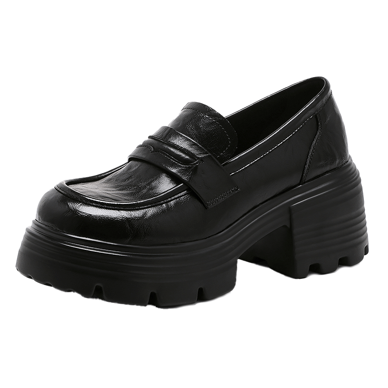 Saturday Thick Sole Loafers Women 2026 New Spring Slip-On Soft Sole Comfortable Black Height Increasing British Style Small Leather Shoes