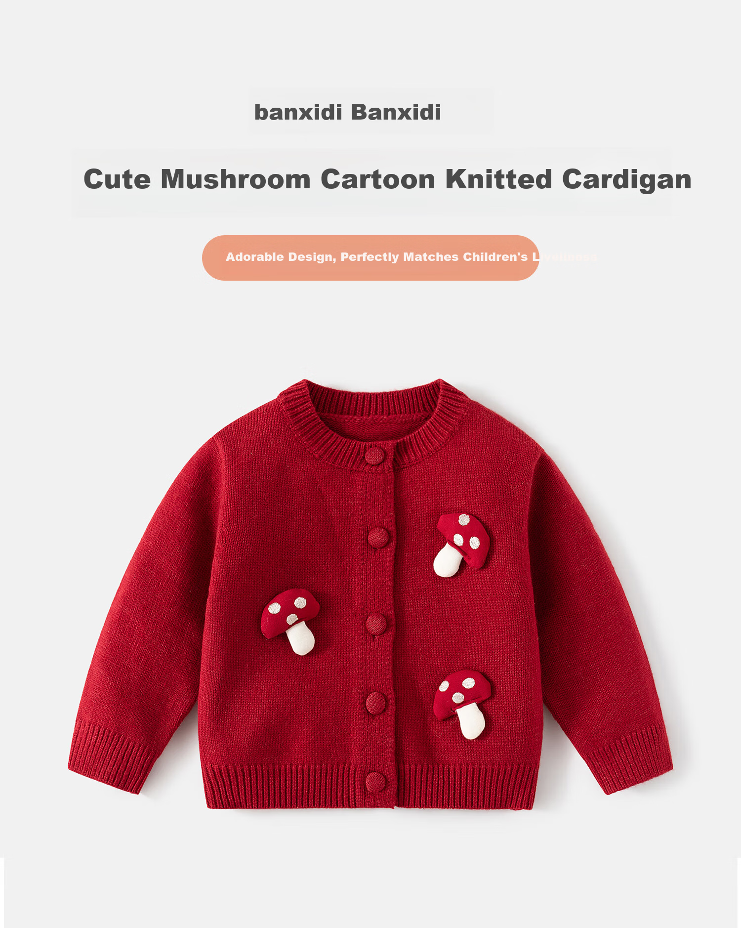 Banxidi Girls Sweater Spring 2026 New Children's Stylish Jacket Baby Knitted Cardigan Spring Autumn New Year Greeting Outfit 1