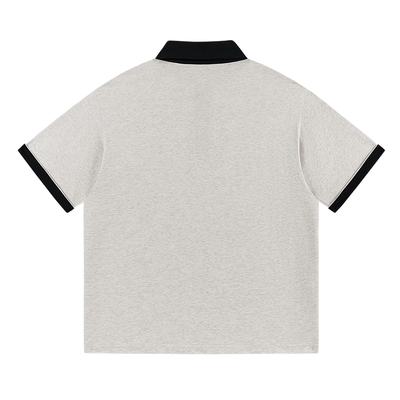 Charles Heart Simple Colorblock Small Heart Couple Casual Cotton Short Sleeve Polo Shirt Unisex Navy Blue M