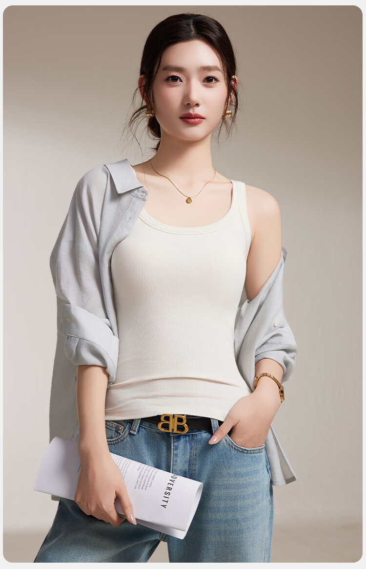 Herbal Original Color [Mulberry Silk Ribbon Chest Pad] Women's Camisole Tank Top Base Layer 10A Antibacterial Versatile Wearable Beautiful Back Shirt 8