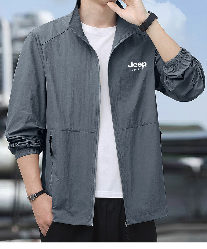 JEEP SPIRIT Men's Sun Protection Jacket Lightweight Summer Skin Jacket Light Gray M 10