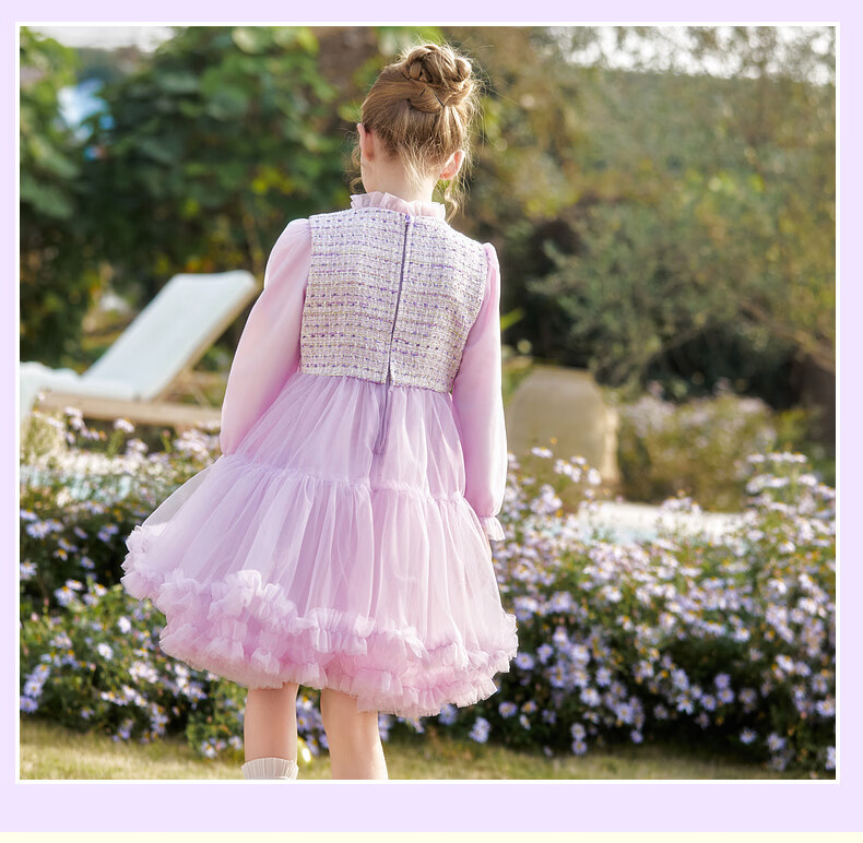 Fulomi Girls' Dress 26 Spring Sweet Stylish Mesh Princess Dress Birthday Party Dress Purple 110cm 9