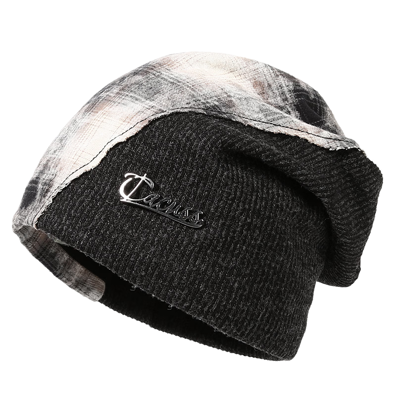 CACUSS Women's Spring Autumn Pullover Hat Fashion Patchwork Knit Beanie Headwrap Maternity Postpartum Air Conditioning Hat Ink Black