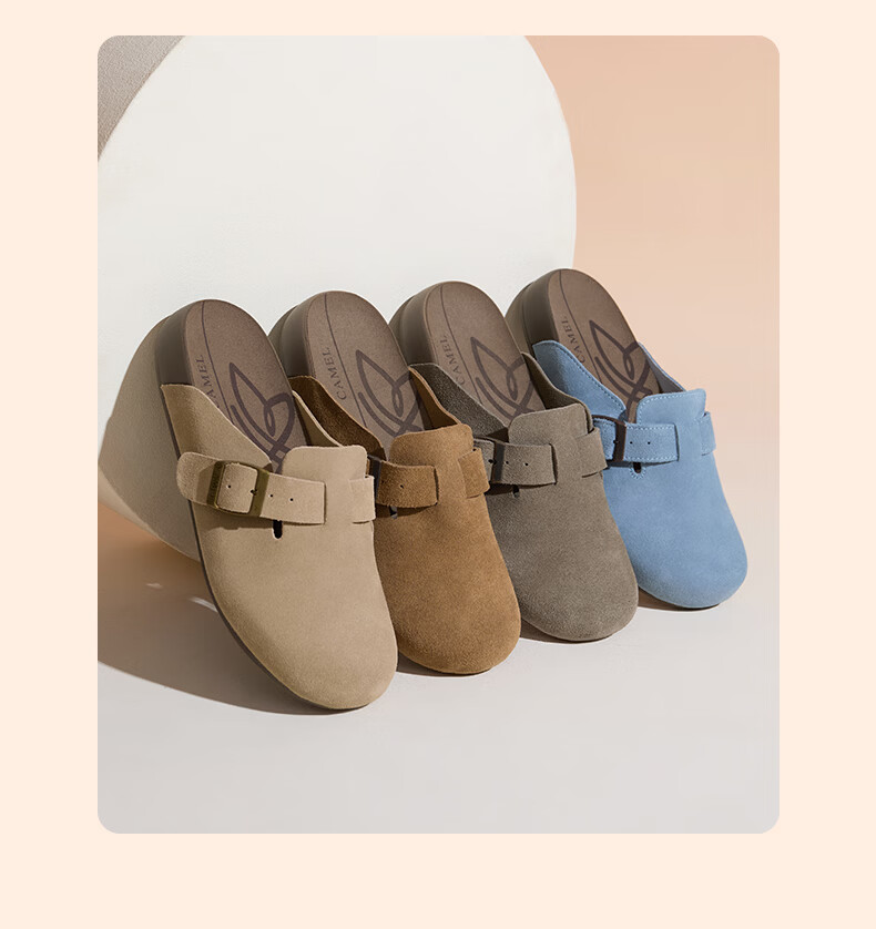 CAMEL Women's Birkenstock Style Genuine Leather Casual Low Heel Slip-On Shoes L25S700038 Camel Size 37 17