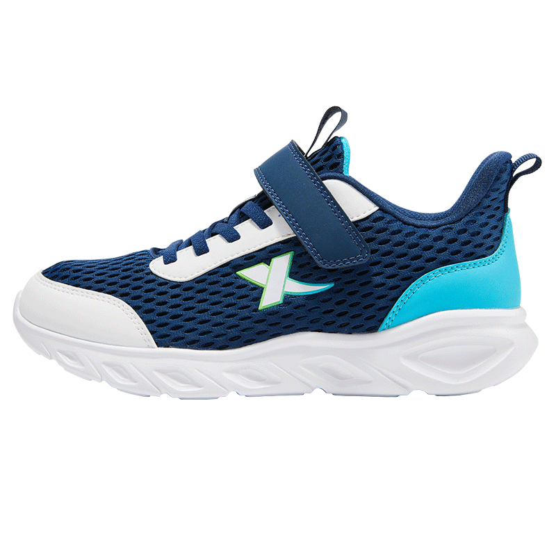 XTEP Youth Running Shoes Campus Velcro Design Student Outdoor Sports Shoes Night Blue/White/Smart Blue Size 42