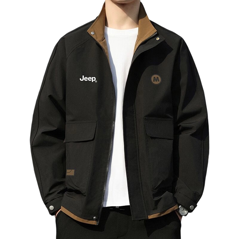 JEEP Men's Spring Autumn Workwear Tactical Jacket Loose Fit Lapel Shirt Black 2XL