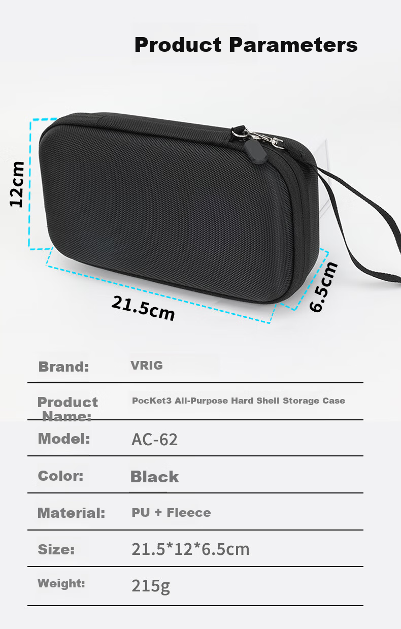 VRIG AC-62 DJI Pocket 3 Storage Case All-in-One Hard Shell Camera Bag Pocket Gimbal Camera Protective Case Portable Handheld Accessory Travel Bag 8