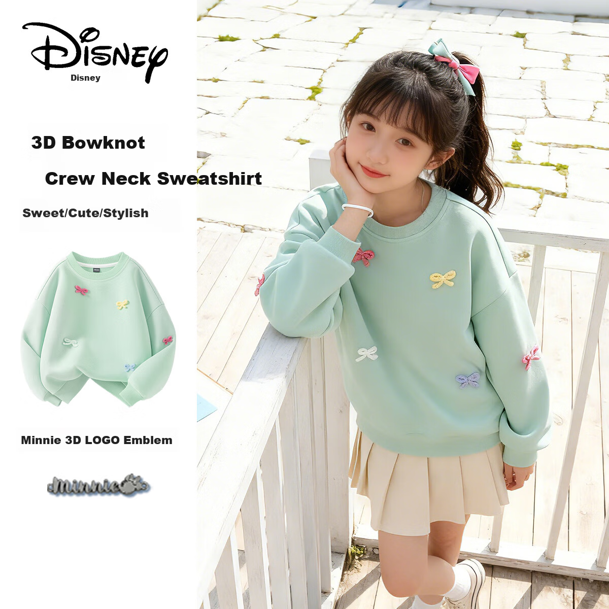 Disney Kids Sweatshirt 2026 Spring New Girls' College Style Korean Version Long Sleeve Top
