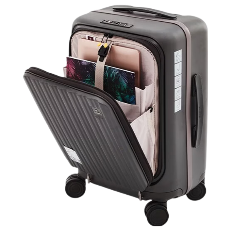 CROWN Zipper Aluminum Frame Suitcase, Large Capacity, Universal Wheels, Side Opening Travel Case, Summer Vacation Luggage, 5278-25 Iron Gray