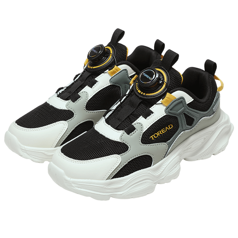 TOREAD Kids Sports Shoes Boys Girls Breathable Button Running Shoes Black Green Size 32