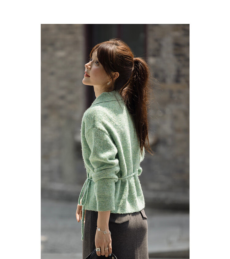 MT [Senya Between] Spring Fresh Side Lace-Up Asymmetric Lapel Cardigan Wool Blend Knit Sweater for Women 10
