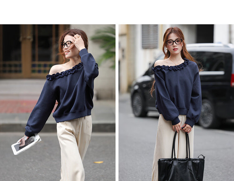 MT 【Comfort Cloud Cotton】Spring Elegant Off-Shoulder Lace Trim Loose Casual Women's Sweatshirt 10