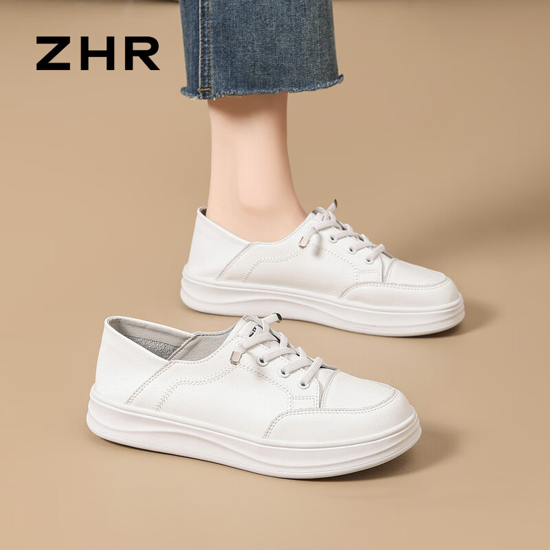 ZHR Women's White Sneakers 2026 Spring New Thick-Soled Casual Sport Shoes A166 White Size 37
