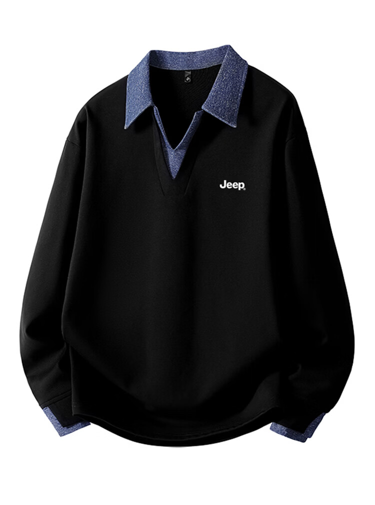 JEEP Men's Spring Heavyweight Loose Shirt Collar Sweatshirt Trendy Black M 1
