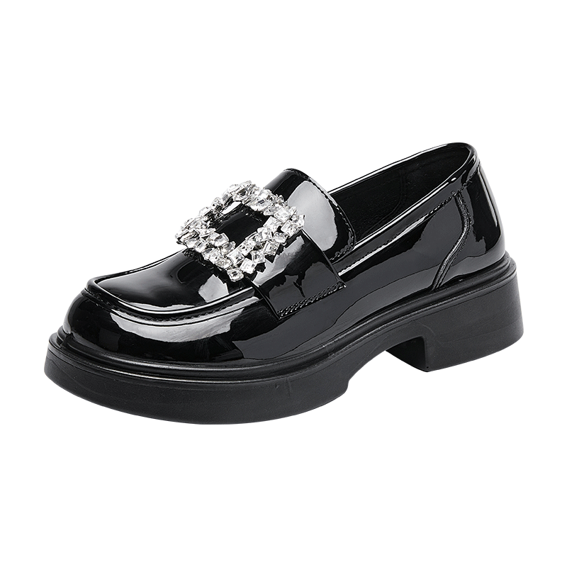 Huili Thick-Soled Loafers for Women, New Spring Style, Super Popular French Hepburn Shiny Mary Jane Leather Shoes, Black, Size 39