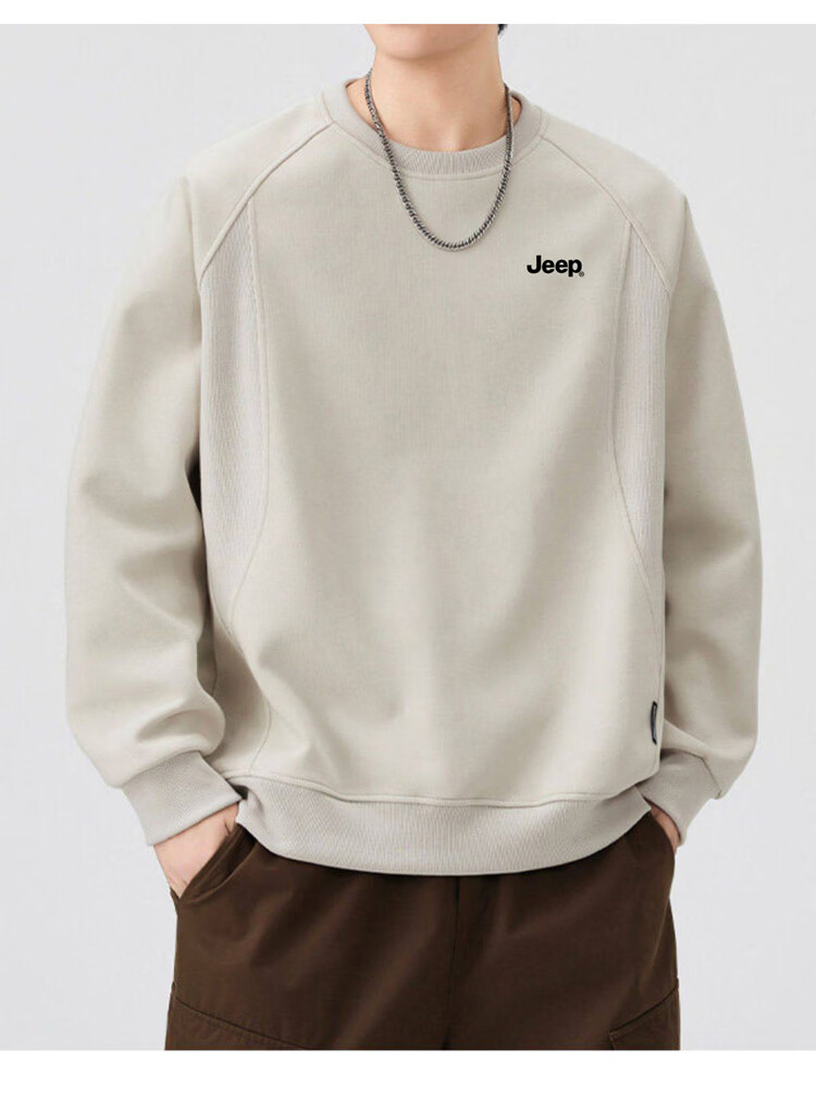 JEEP Men's Spring Autumn Crew Neck Long Sleeve Sweatshirt Casual Trendy Versatile Men's Clothing Heather Gray XL 14