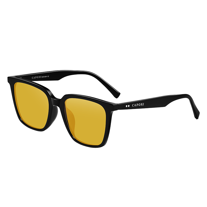 CAPONI Night Vision Driving Sunglasses Clip-On Unisex Photochromic Polarized Sunglasses Clip for Day and Night Use with Prescription Glasses