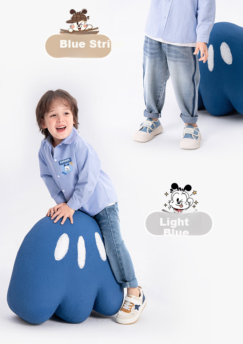 BOBDOG Boys' Cotton Long Sleeve Shirt Baby Shirt Spring Children's Top Light Jacket Blue Stripes 140 9