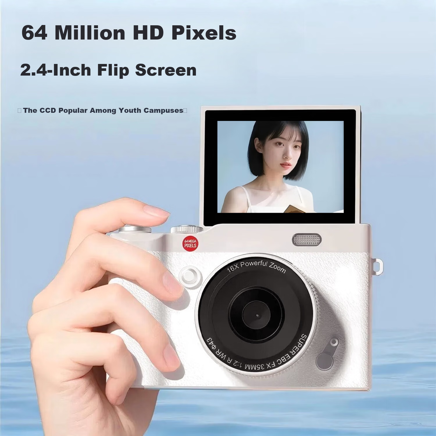 Black Cat Diary DK15 Digital Camera Y02 Instant Camera CCD Photo Handheld Portable Photography Recorder HD Beauty Selfie Flip Vlog Student Kids White 64GB