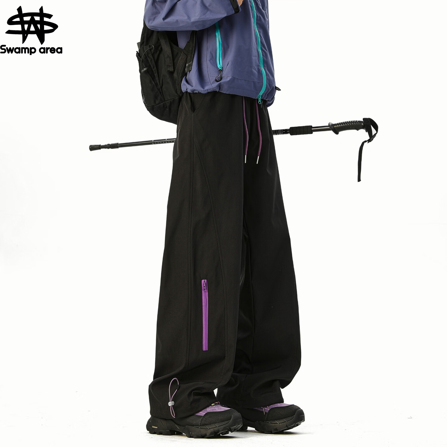 SWAMP AREA Mountain Outdoor Men's Spring Summer Functional Waterproof Lightweight Softshell Hiking Pants KS693 Black M