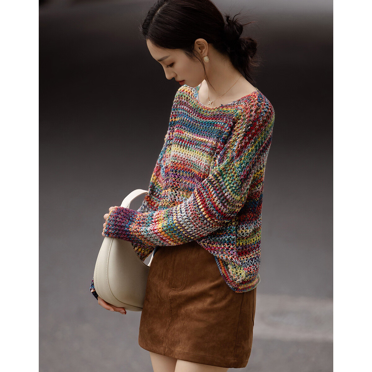 Demana Fluffy 100% Cotton Spring Lazy Style Off-Shoulder Gradient Hollow Slim Knit Sweater for Women Premium Feel 3