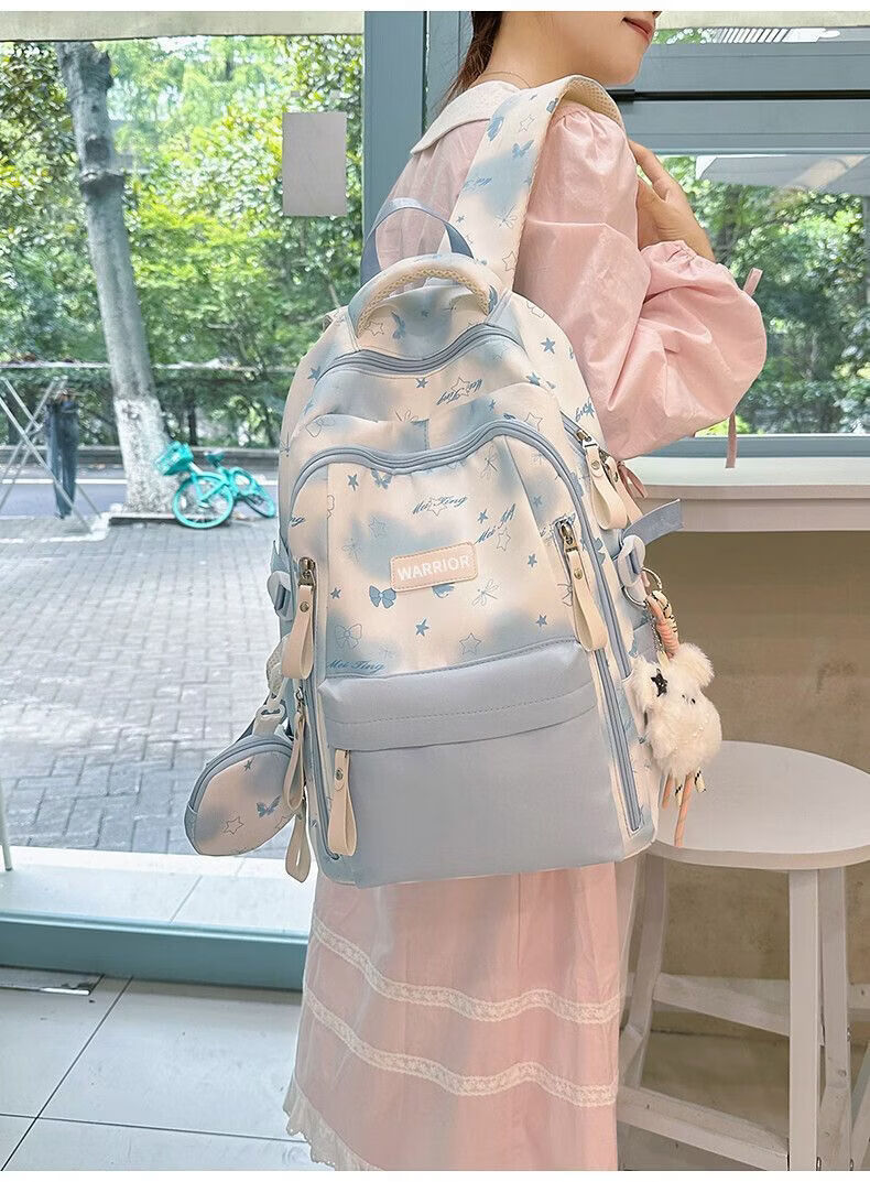 Warrior Backpack for Middle School Girls Blue High School Students 2026 New Stylish Large Capacity Lightweight Spine Protection Double Shoulder Bag 5
