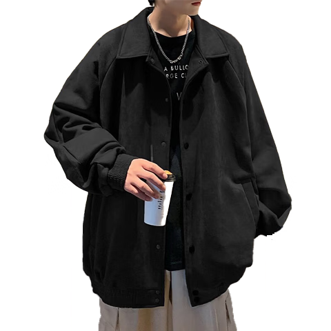 IZEXX Suede Velvet Jacket Men Autumn Vintage Loose Casual Premium Workwear Coat ZS21 Black L