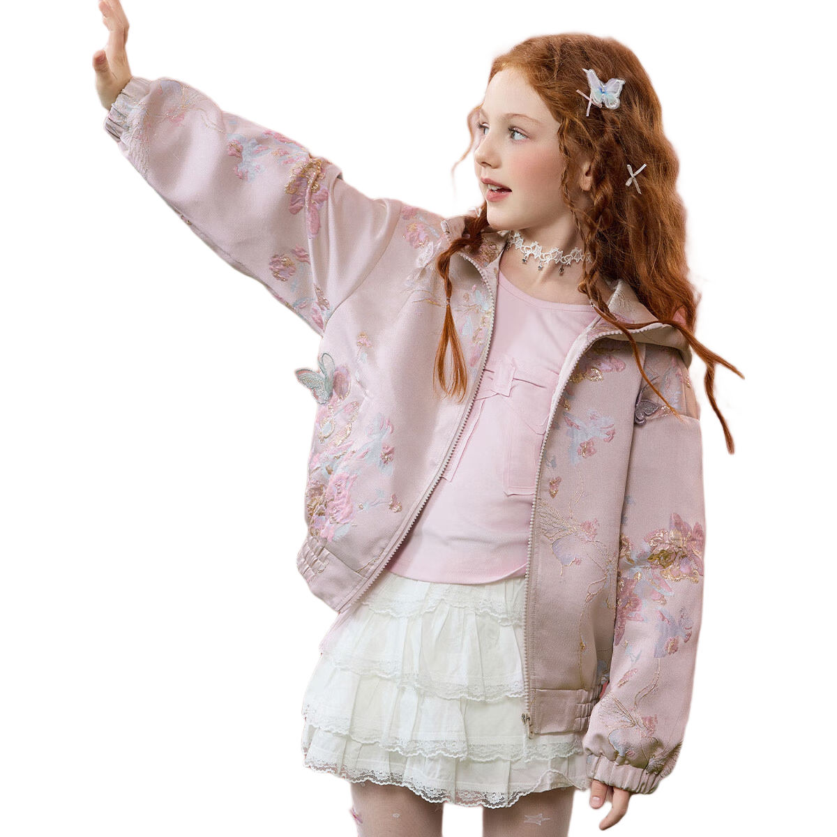 ASK JUNIOR [Guofeng New Chinese Style] Girls' Jacket 2026 Spring Hooded Children's Baseball Jacket Retro Woven Jacquard