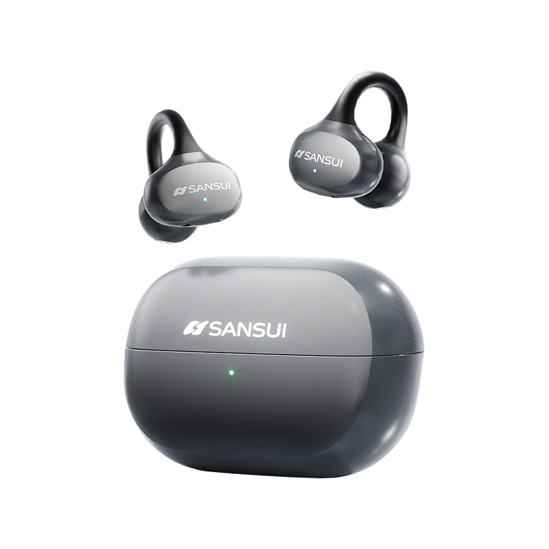SANSUI W151 AI Translation Bluetooth Clip-On Bone Conduction Wireless Open-Ear Sports Headphones Long Battery Life Gunmetal Gray