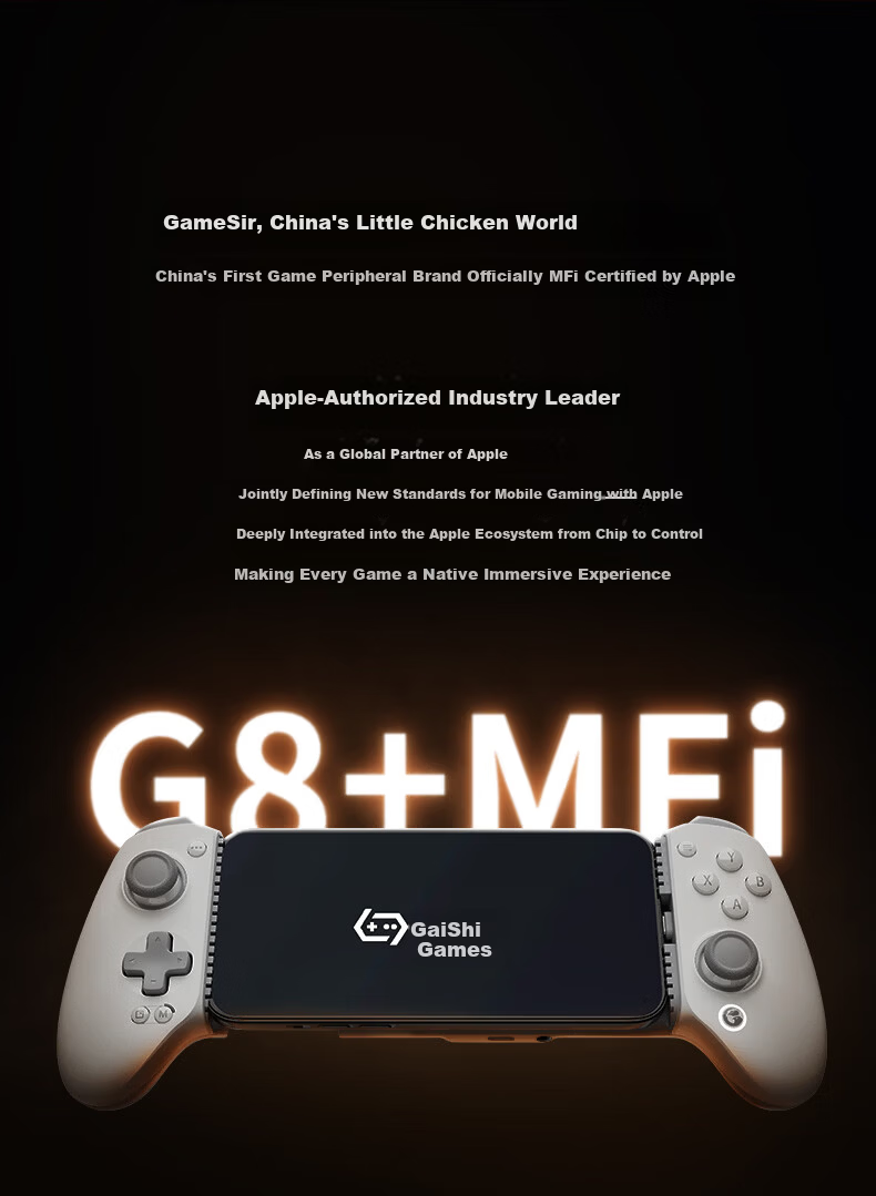 GAMESIR G8+ Apple MFI Certified Stretchable Game Controller for iPhone 15/16/17, iPad Mini 6/7, Wired Type-C Motion Sensor, Genshin Impact iOS Compatible 2
