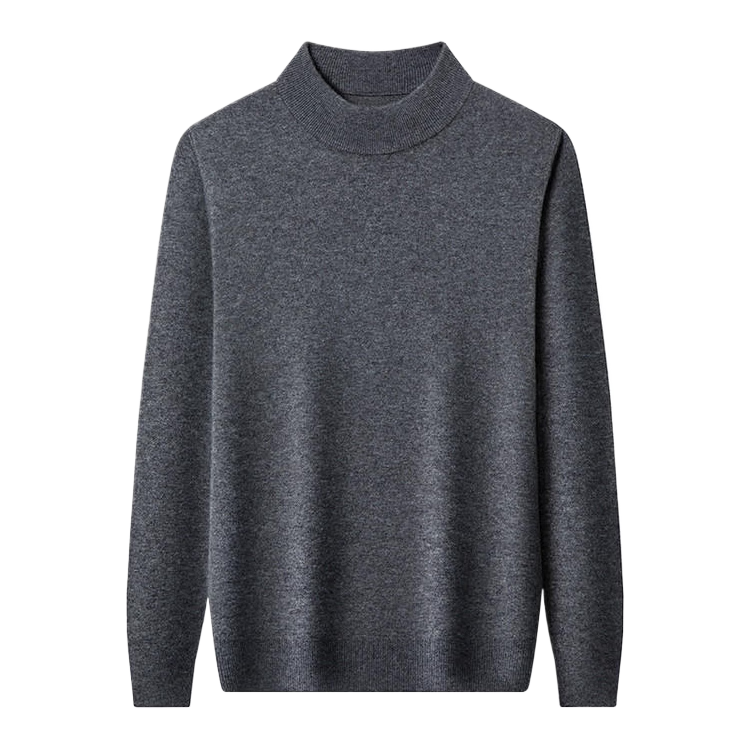 Hengyuanxiang Pure Wool Sweater, Men's Thickened Semi-Turtleneck Sweater, Middle-Aged Men's Knitted Base Layer, Warm Clothing