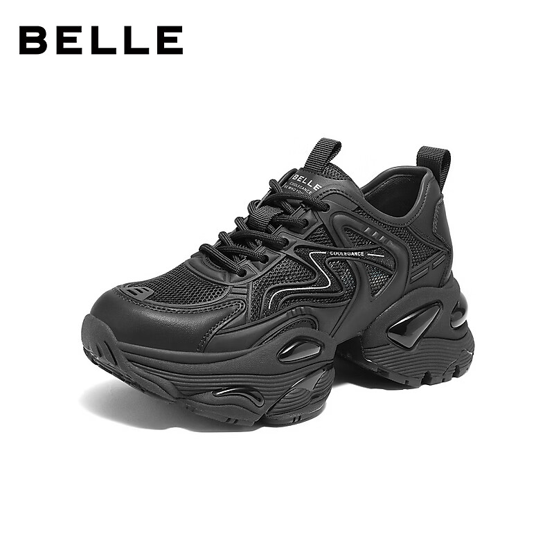 Belle Versatile Thick-Soled Heightening Mesh Breathable Dad Shoes, Summer New Women's Mall Casual Shoes A8L1DBM6, Black, Size 37