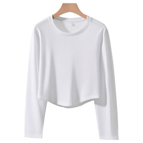Ordifen Women's Base Layer 100% Cotton Autumn Winter Comfortable Skin-Friendly Solid Color Crew Neck Long Sleeve T-Shirt White S