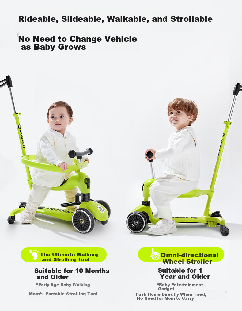 CoolQi 6-in-1 Scooter Baby Ride-on Car Children's Glider Stroller Magic 1-6 Years Universal Wheel CoolQi 10