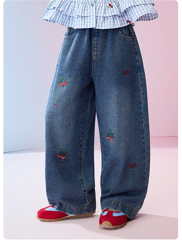 ASK JUNIOR Kids Pants 2026 Spring New Fashion Embroidered Denim Jeans Girls Slight Flared Casual Skin-Friendly Trousers 9