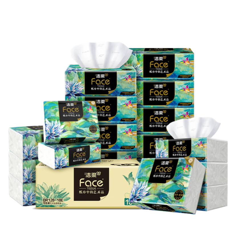 C&S Facial Tissues, Art Oil Painting Face 4-Ply 80 Sheets * 18 Packs, Thickened Facial Tissue, High-End Soft, Whole Box