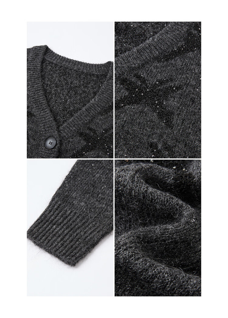 MT Shiny Romance Autumn Sequin V-Neck Wool Blend Short Knit Cardigan for Women 10