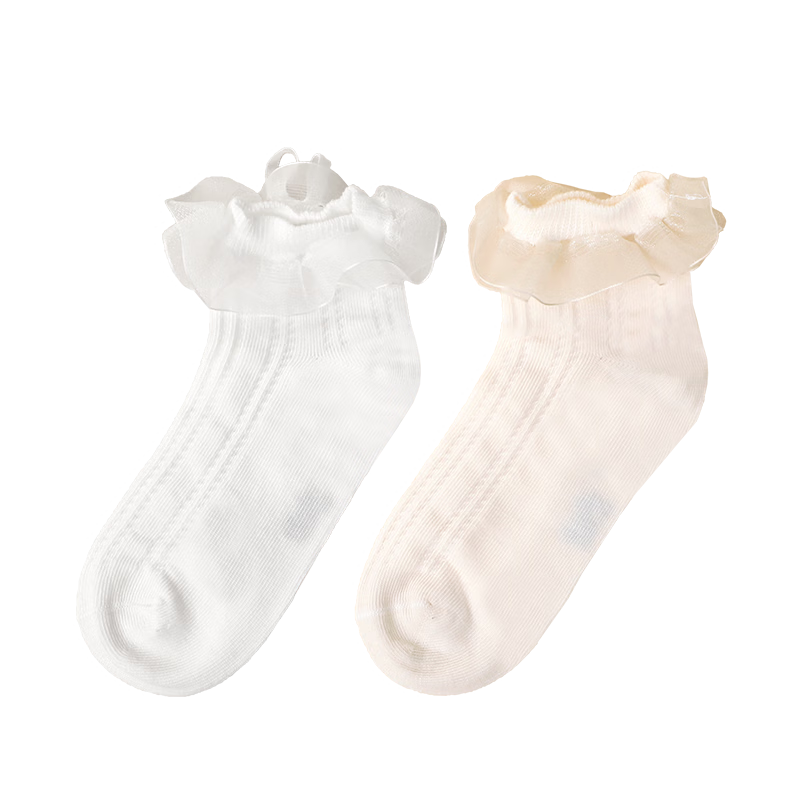 DR·KONG Kids Comfortable Casual Colorful Socks (2 Pairs, Set) Spring Autumn A00B1133 White/Apricot