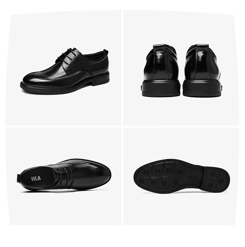 HLA Men's Classic Full-Grain Leather Formal Business Derby Shoes HAAPXM1FBA168 Black Size 43 12