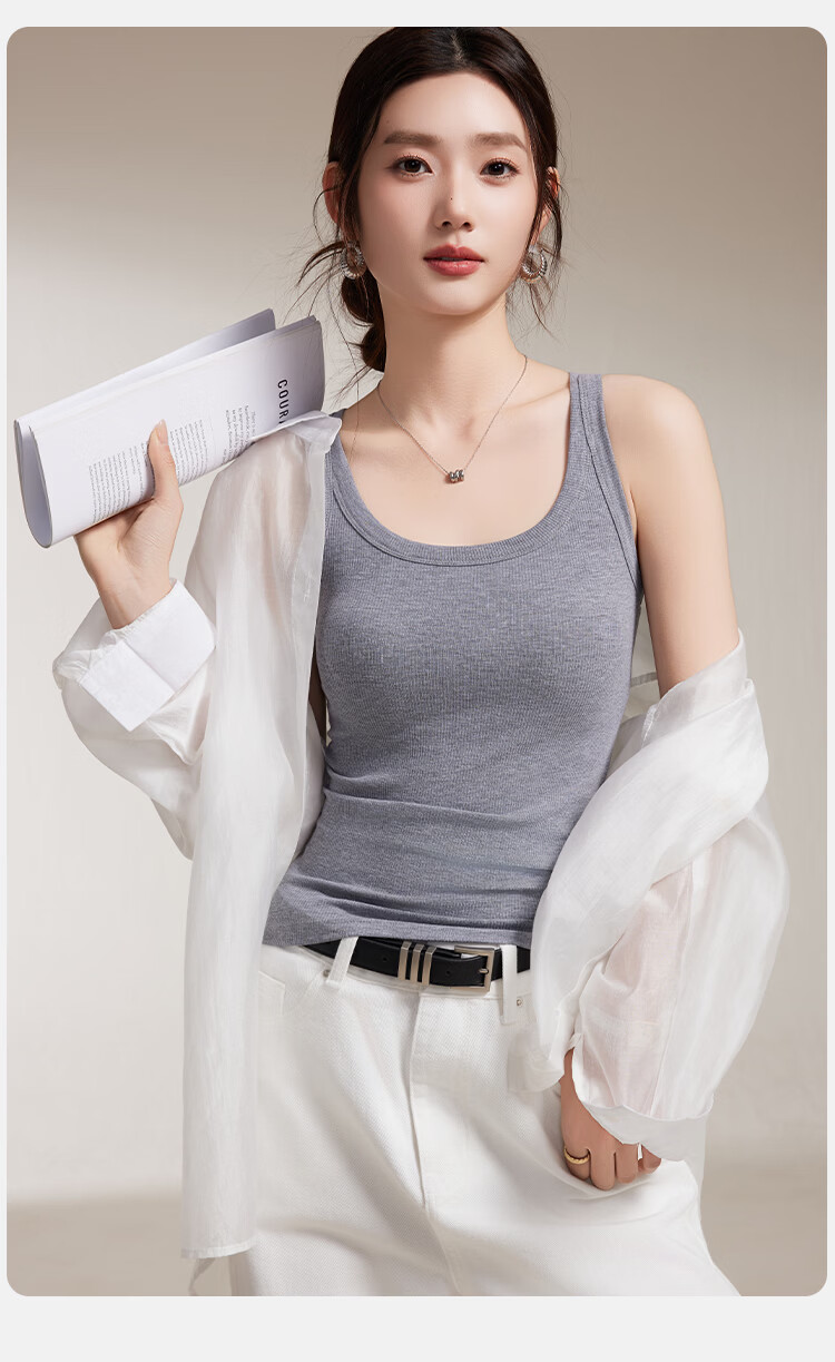 Herbal Original Color [Mulberry Silk Ribbon Chest Pad] Women's Camisole Tank Top Base Layer 10A Antibacterial Versatile Wearable Beautiful Back Shirt 10