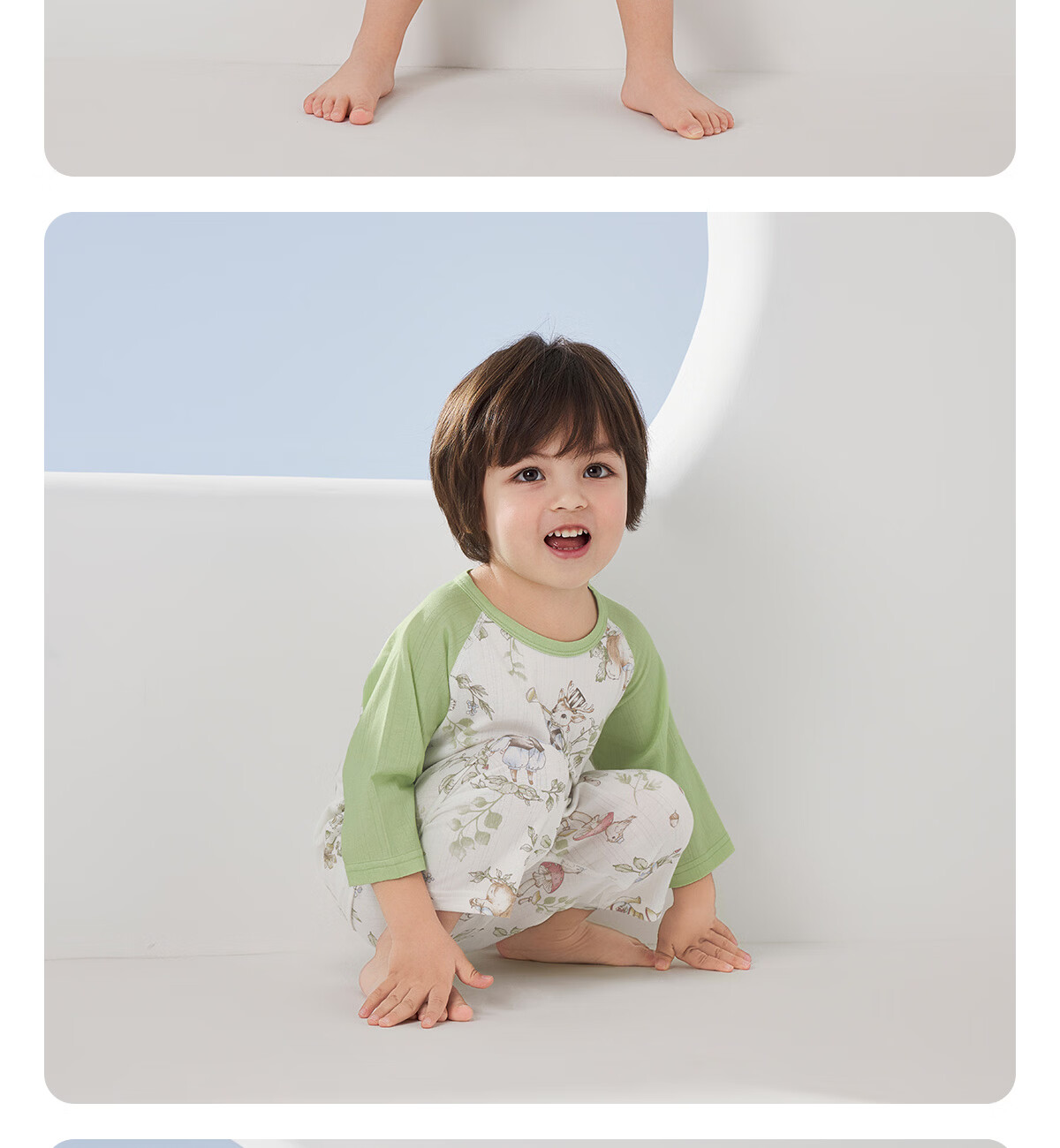 Weierberu Unisex Kids Spring Summer Striped Sweat Fabric Three-Quarter Sleeve Homewear Two-Piece Set Infant Baby Bread Little Lamb Size 90 10
